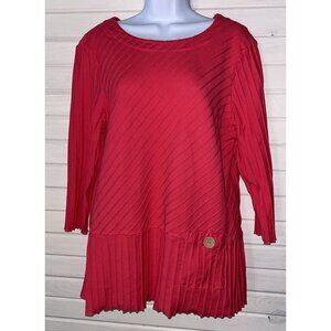 ALI MILES Sz LARGE Reddish Pink Textured Stripe Pullover Knit Tunic Pocket EUC